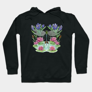 Spring Dragonfly with Water Lilies - Periwinkle Version Hoodie